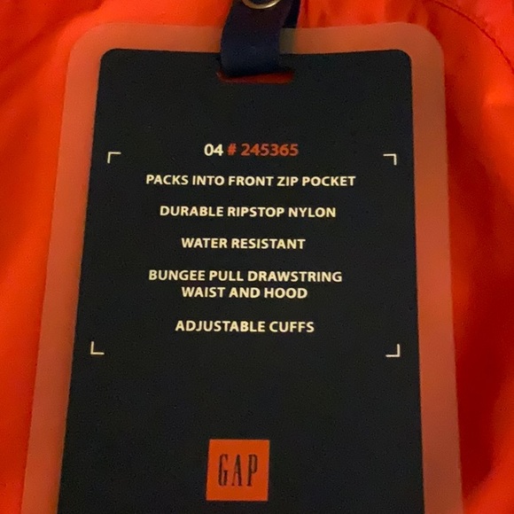 NWT! Gap Men’s Packable Water Resistant Jacket. Orange XL. Full Zip - Picture 6 of 7